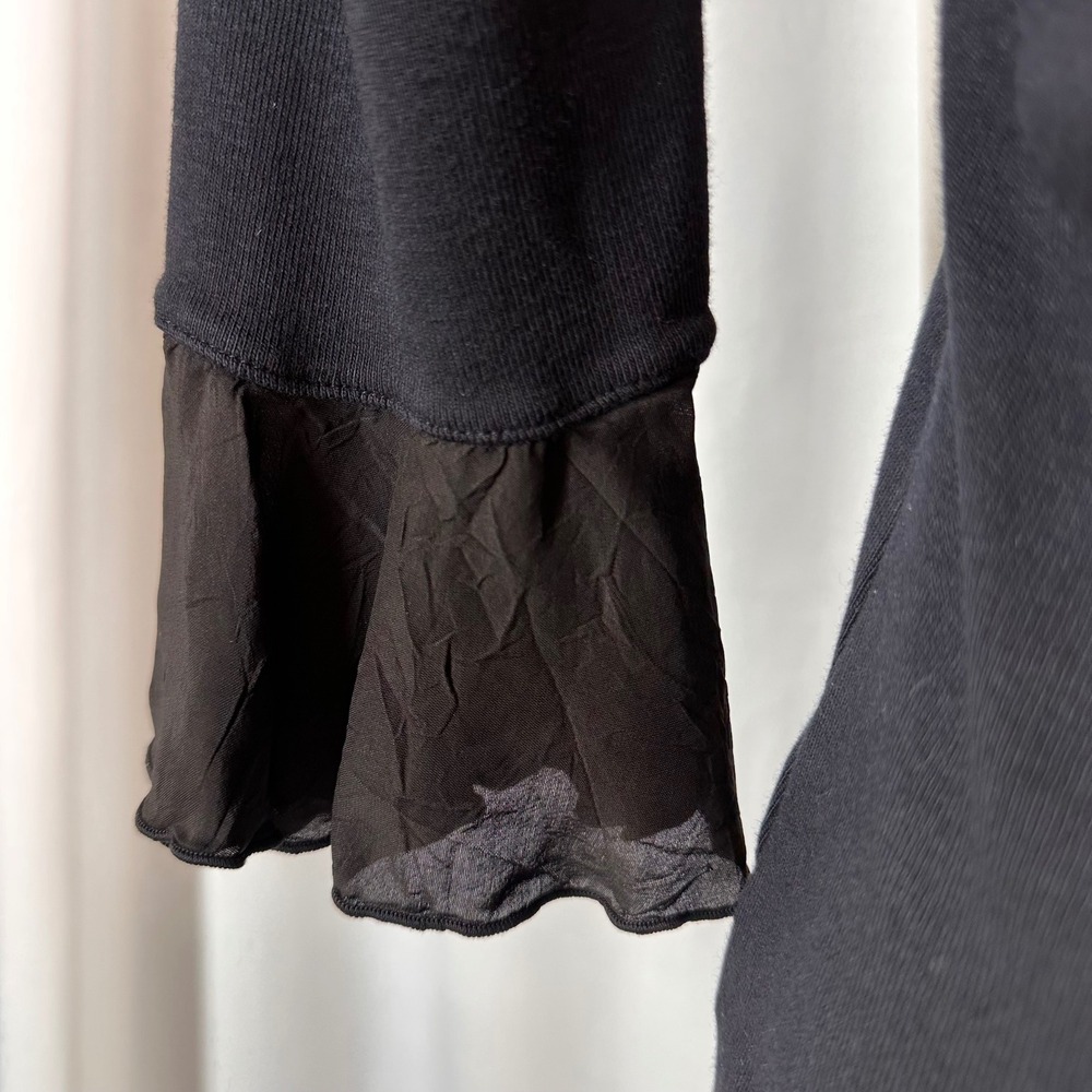 Barbara Lesser Fibers Black Ruffle V-Neck Cotton Top 3/4 Bell Sleeve Small - Picture 6 of 16